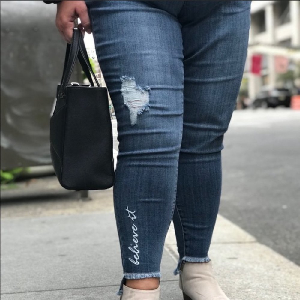 Lane Bryant Distressed High Low Ankle Skinny Jeans- NWT - Picture 2 of 11